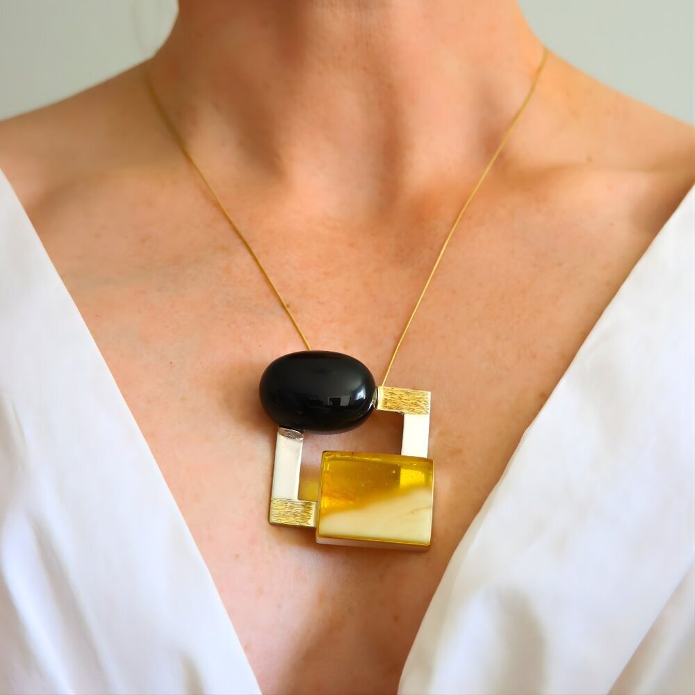 Baltic Amber Necklace- Handmade 14k Gold Plated Sterling Silver